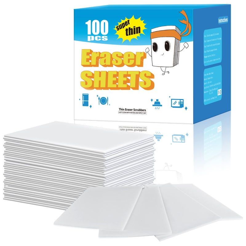100PCS Eraser Sheets Magic Cleaning Sponge Reusable Thin Nano Dish Sponge Cleaner Pads Eraser Wipes for Kitchen Shoe Furniture Bathroom Shower Sink HardtoReach Places