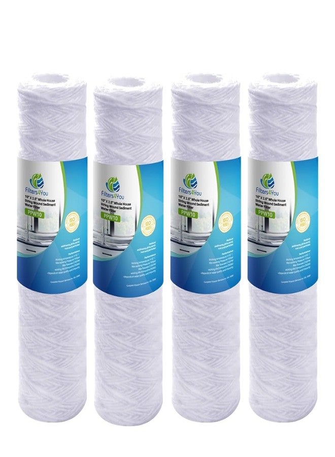 CFS - Universal Whole House String Wound Sediment Water Filter Cartridges Compatible with Smart Pack, GE FXWSC Models - Replacement Filter Cartridge - 5 Micron - 10" x 2.5" (4 Pack) - Image 1