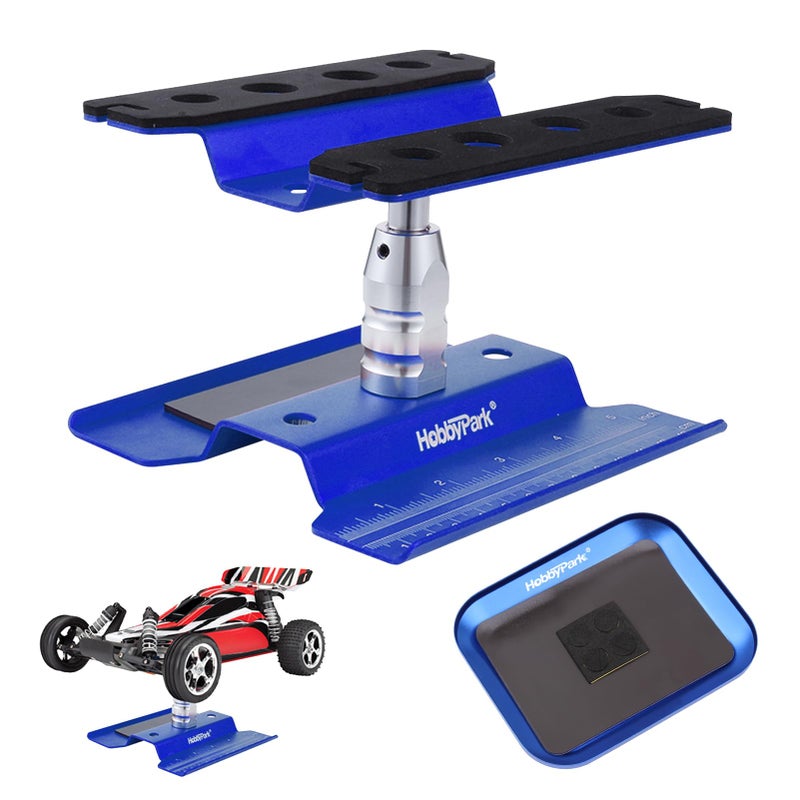 Hobbypark Aluminum RC Car Work Stand Repair Workstation 360 Degree Rotation LiftLower wScrew Tray for 110 112 116 Scale Car Truck Buggy Navy Blue with Screw Tray - Image 4