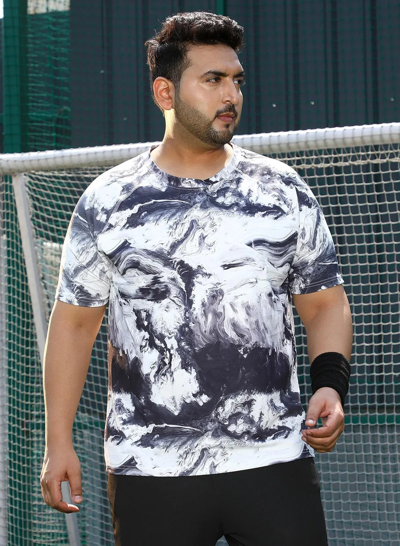 Instafab Plus Instafab Plus Men's Charcoal Black & Cream White Contrast-Brushed Activewear T-Shirt For Casual Wear | Crew Neck | Short Sleeves | Plus Size Jersey T-Shirt Crafted With Comfort Fit For Everyday Wear