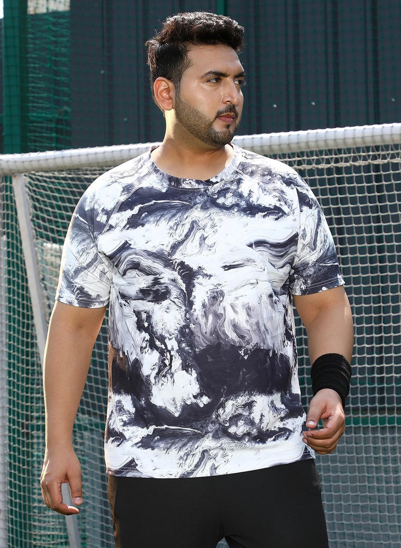 Instafab Plus Men's Charcoal Black & Cream White Contrast-Brushed Activewear T-Shirt - Image 2