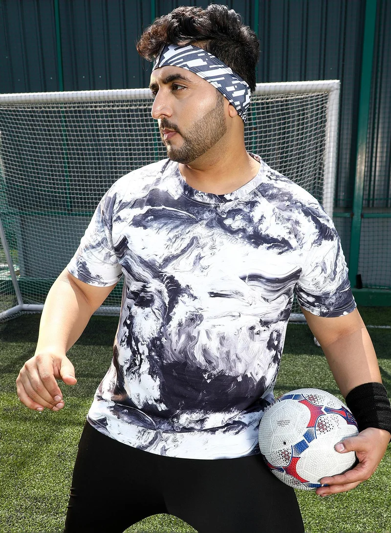 Instafab Plus Instafab Plus Men's Charcoal Black & Cream White Contrast-Brushed Activewear T-Shirt For Casual Wear | Crew Neck | Short Sleeves | Plus Size Jersey T-Shirt Crafted With Comfort Fit For Everyday Wear