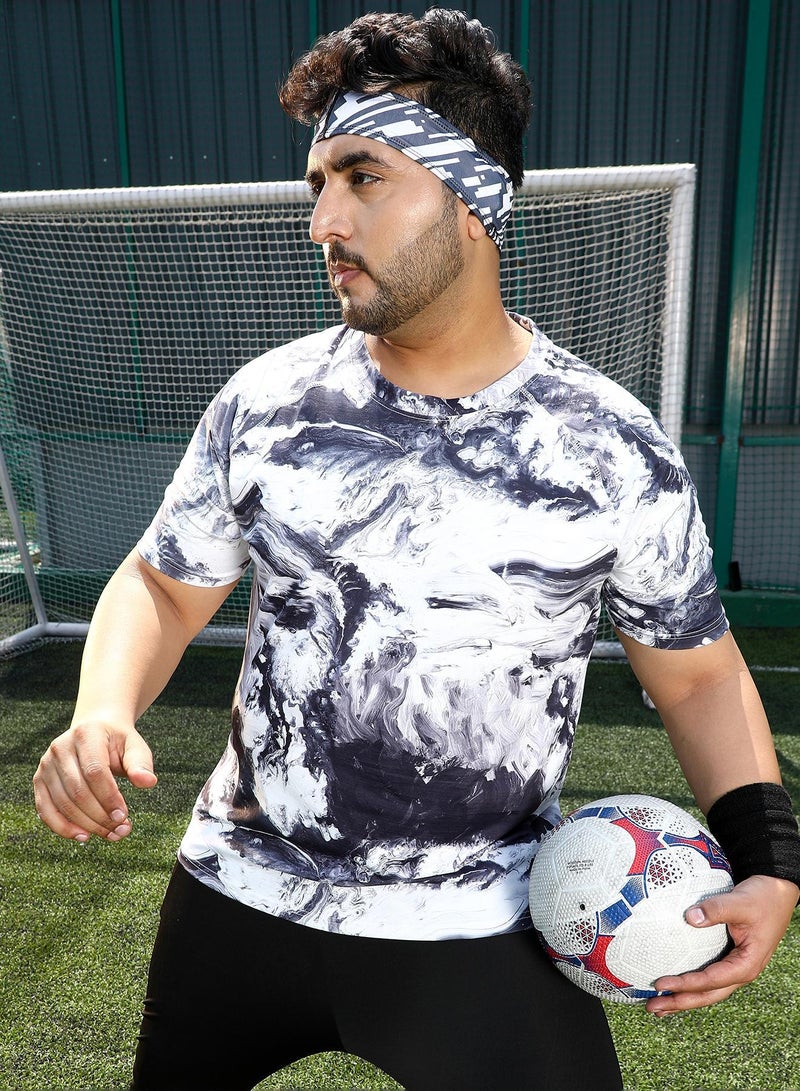 Instafab Plus Men's Charcoal Black & Cream White Contrast-Brushed Activewear T-Shirt - Image 1