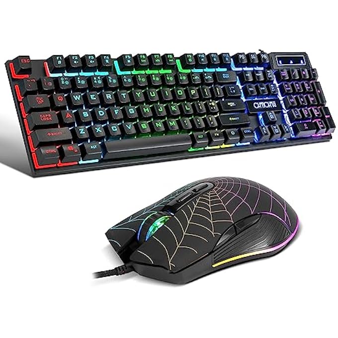 Chichi GAMING KEYBOARD AND MOUSE FOR MAC PC PS5 PS4 XBOX ONE GAMERS, RGB BACKLIT LED MECHANICAL FEEL KEYBOARD WITH MULTIMEDIA KEYS NUMBER PAD, 104 KEYS USB DESKTOP COMPUTER WINDOWS KEYBOARD - Image 1