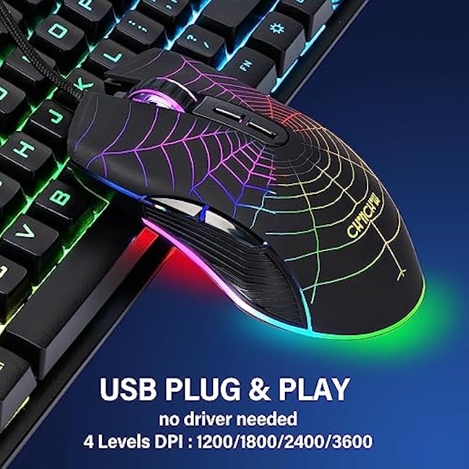 Chichi GAMING KEYBOARD AND MOUSE FOR MAC PC PS5 PS4 XBOX ONE GAMERS, RGB BACKLIT LED MECHANICAL FEEL KEYBOARD WITH MULTIMEDIA KEYS NUMBER PAD, 104 KEYS USB DESKTOP COMPUTER WINDOWS KEYBOARD - Image 3
