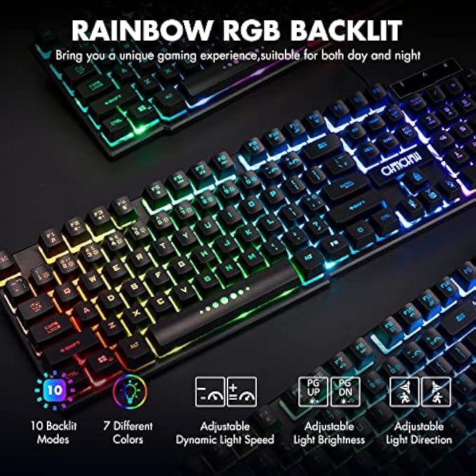 Chichi GAMING KEYBOARD AND MOUSE FOR MAC PC PS5 PS4 XBOX ONE GAMERS, RGB BACKLIT LED MECHANICAL FEEL KEYBOARD WITH MULTIMEDIA KEYS NUMBER PAD, 104 KEYS USB DESKTOP COMPUTER WINDOWS KEYBOARD - Image 2