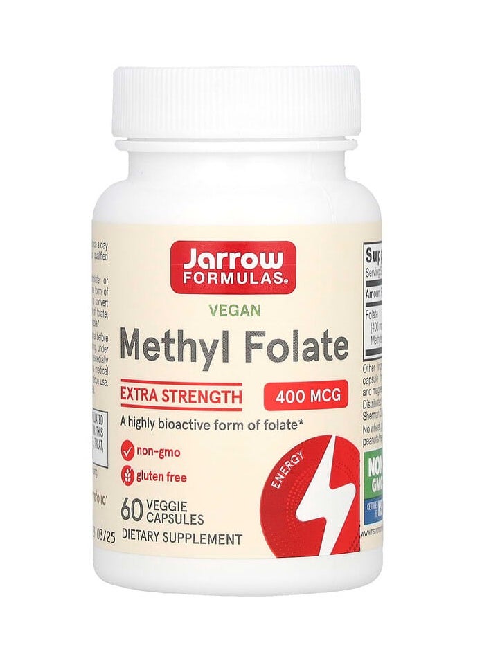 jarrow formulas Vegan Methyl Folate, Extra Strength, 400 mcg, 60 Veggie Capsules 