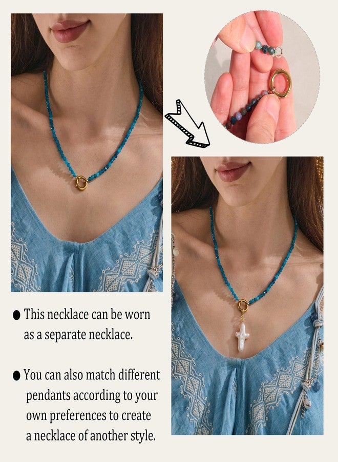 FAMARINE Colorful Stone Choker Necklace for Women Trendy Dainty Beaded Necklace Beach Waterproof Jewelry Natural Stone Gifts, Brass, No Gemstone - Image 3