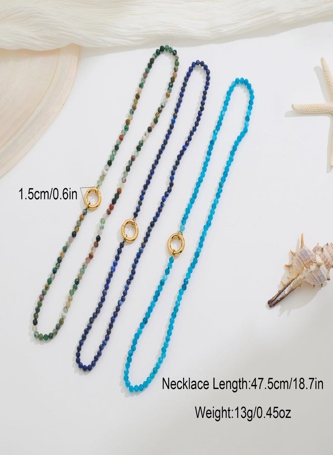 FAMARINE Colorful Stone Choker Necklace for Women Trendy Dainty Beaded Necklace Beach Waterproof Jewelry Natural Stone Gifts, Brass, No Gemstone - Image 4