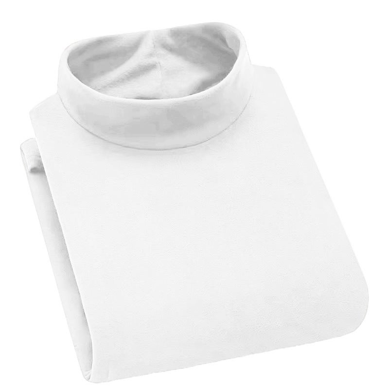 Mens Autumn and Winter Couples Fleece Semi-high Collar Solid Color Base Shirt Long-sleeved T-shirt Casual All-match Warm Round Neck Sweater Black - Image 2