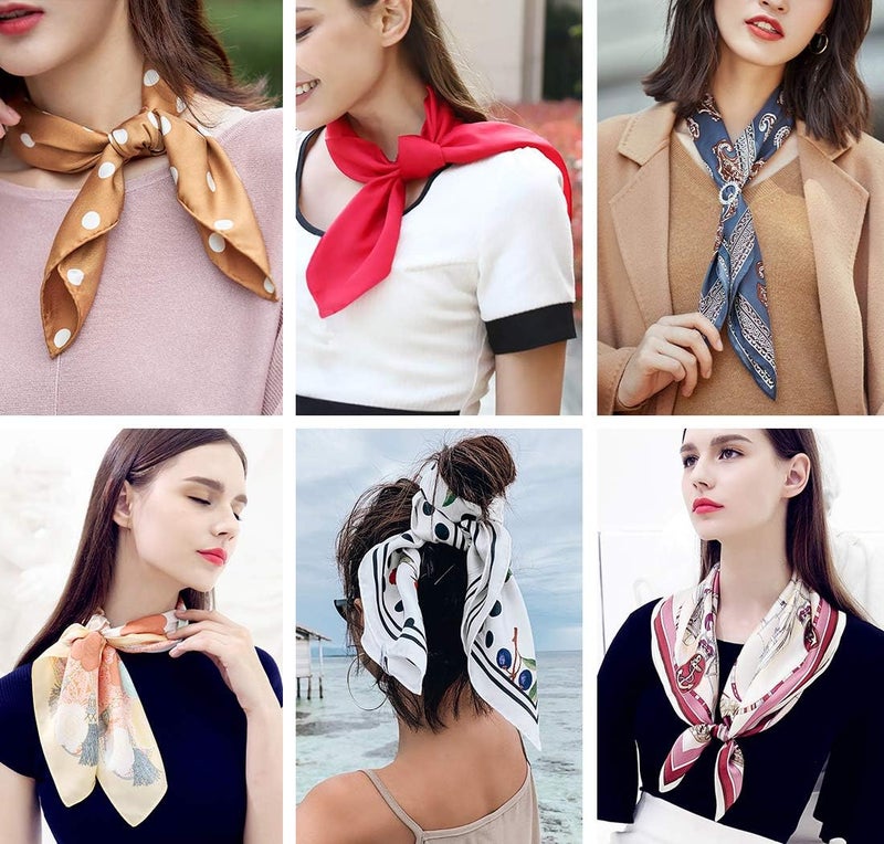 AOLIGE Scarf Satin Square Neck hair scarfs for Women 27" x 27" - Image 1