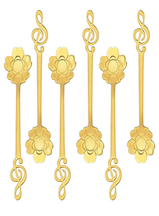 Twinster (Pack Of 6) 5.25 Inches Golden Designer Orchid Flower Spoon/ Coffee Spoon/Cutlery Kitchen Table Ware /Mixing Spoon / Dessert Spoon Set To Make All Your Occasions Pleasant And A Perfect Gift Material For Your Loved Ones (Design 6) - Image 1