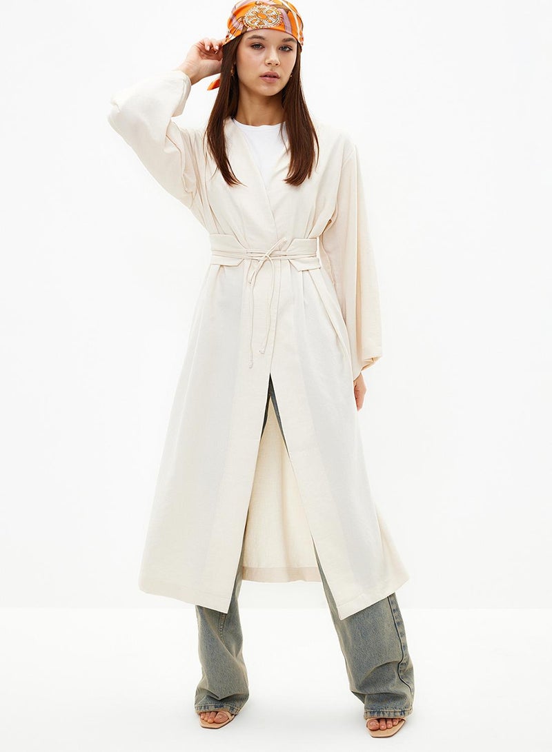 trendyol Linen Look Woven Kimono & Kaftan with Stone Waist Tie Detail TCTSS24KK00001 - Image 1