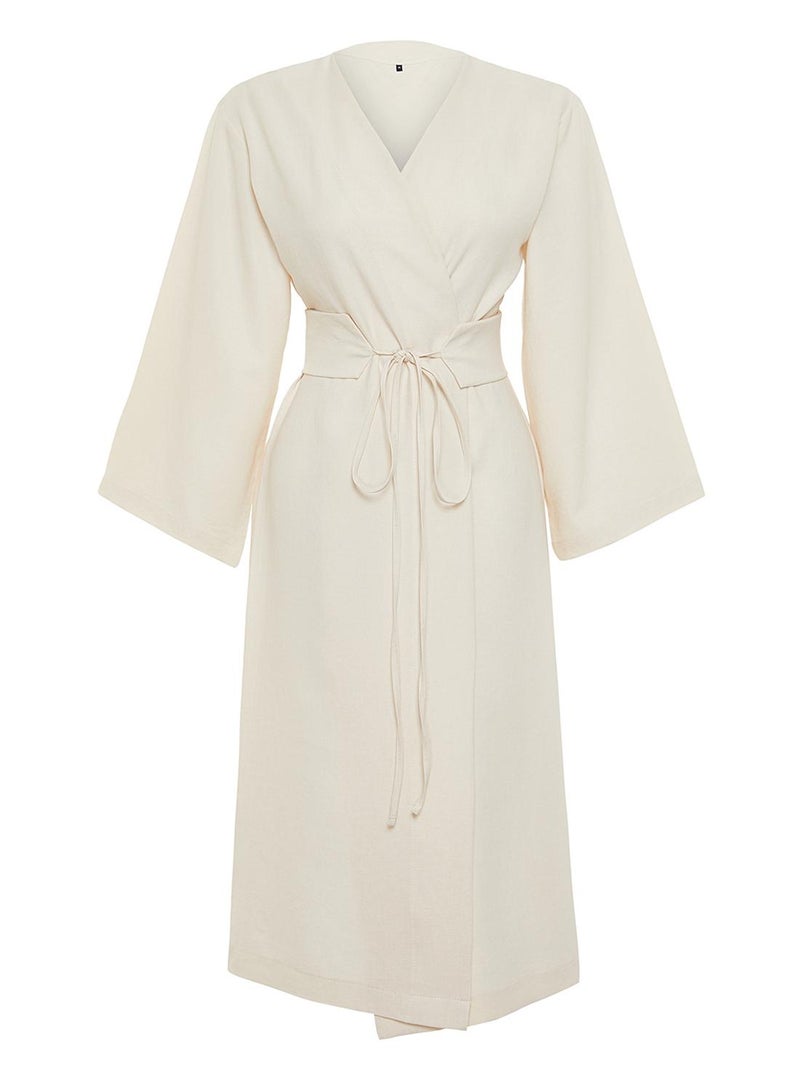 trendyol Linen Look Woven Kimono & Kaftan with Stone Waist Tie Detail TCTSS24KK00001 - Image 5