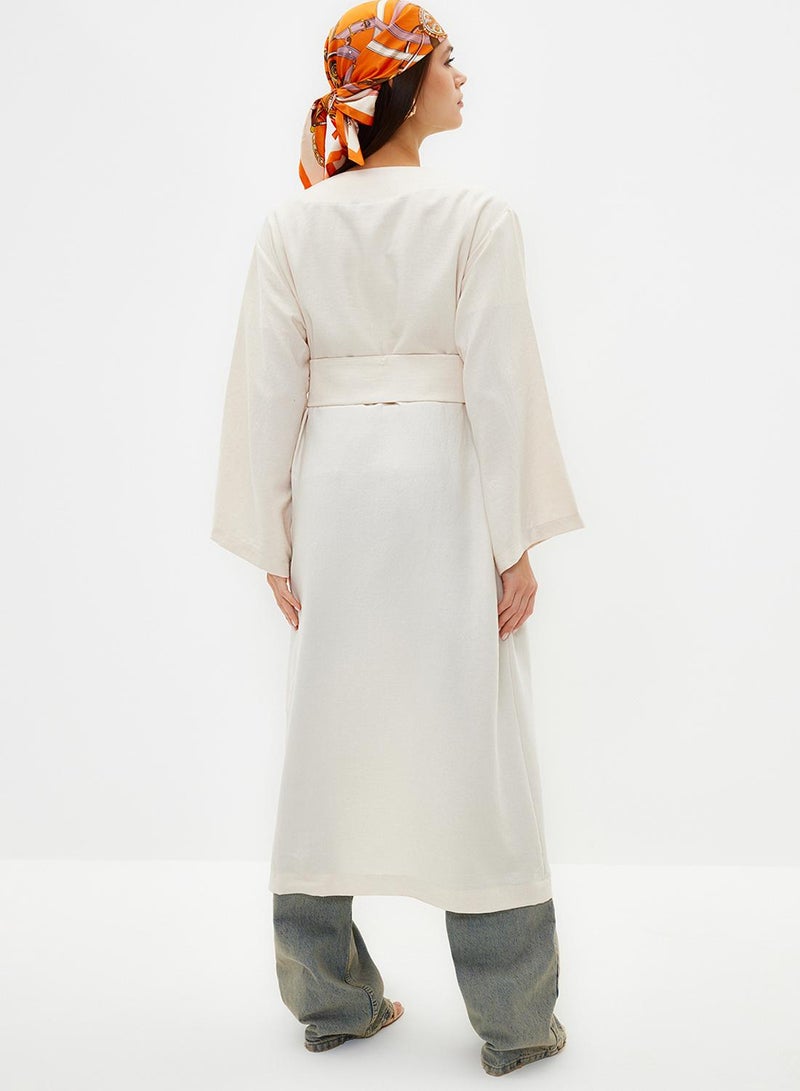 trendyol Linen Look Woven Kimono & Kaftan with Stone Waist Tie Detail TCTSS24KK00001 - Image 4