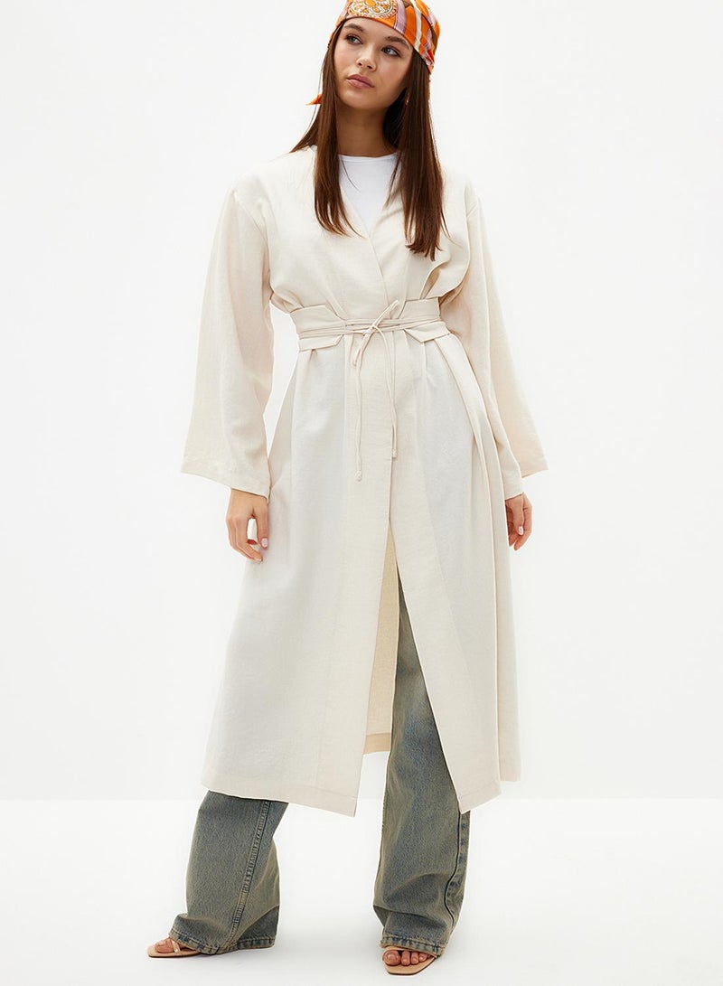 trendyol Linen Look Woven Kimono & Kaftan with Stone Waist Tie Detail TCTSS24KK00001 - Image 2