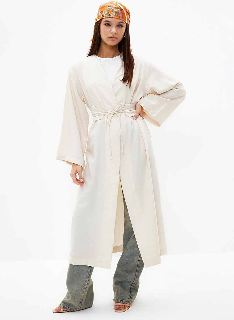 trendyol Linen Look Woven Kimono & Kaftan with Stone Waist Tie Detail TCTSS24KK00001 - Image 3
