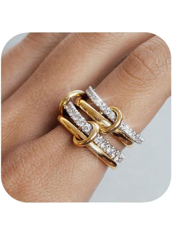 XX Stainless Steel Interlocking Full Diamond Three-ring Four-ring Ring Dual-tone Multi-element New Style - Image 1