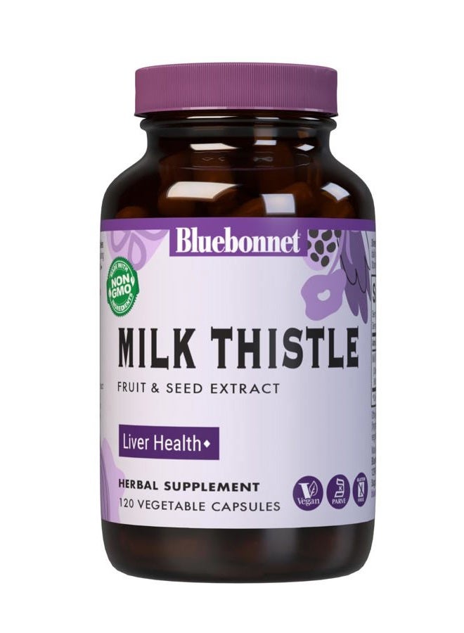 Bluebonnet Nutrition Milk Thistle Fruit & Seed Extract, Liver Health*, Non-GMO, Vegan, Kosher Certified, Gluten-Free, Soy-Free, 120 Vegetable Capsules, 120 Servings