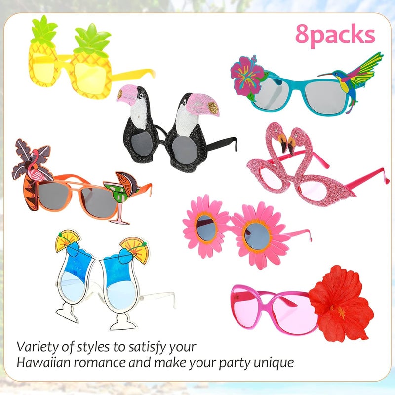 Canlierr 16 Pcs Hawaiian Party Decorations Luau Party Sunglasses Hawaiian Leis Sunglasses Beach Glasses Luau Party Decorations Beach Tropical Birthday - Image 2