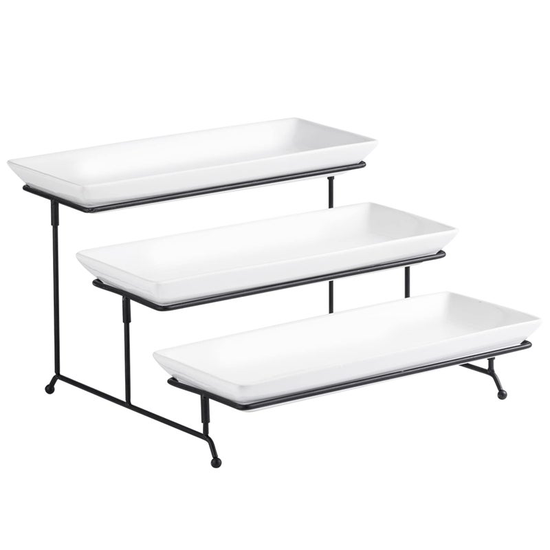 gomakren 3 Tier Serving Trays Stand Porcelain Serving Platters 12 Inch White Serving Plates Dinner Platters for Appetizer Snack Fruit cup cake Server Tray Display Serving Dishes for Entertaining