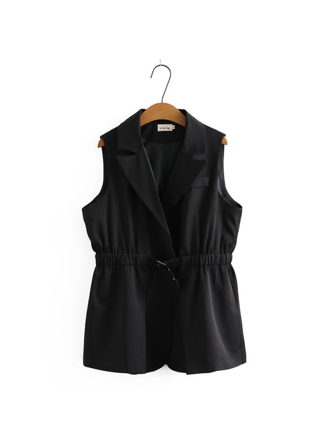 Women's Large Size Korean Style Mid-length Tight Waist Lace-up Vest Jacket Spring Elegant Commuting Vest 74289 