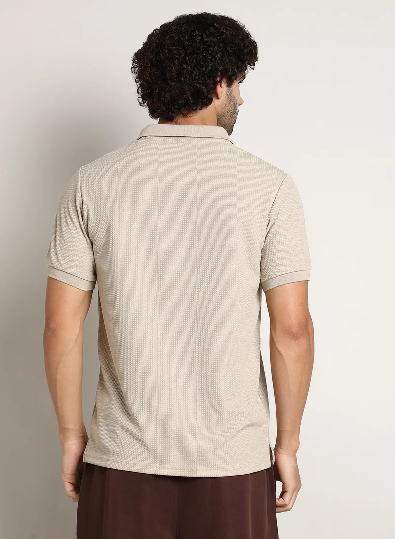 CAHOOT  Men's Saltbox Beige Chainlink-Ribbed Polo T-Shirt for Men | Best Price UAE