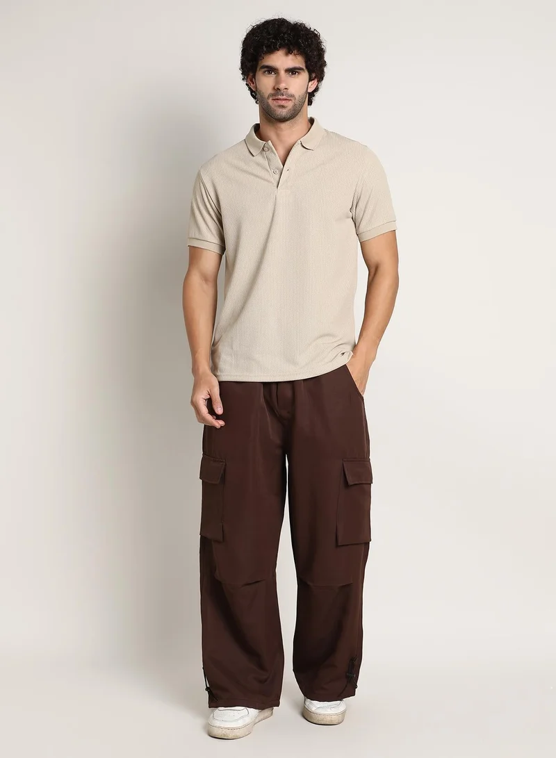 CAHOOT  Men's Saltbox Beige Chainlink-Ribbed Polo T-Shirt for Men | Best Price UAE
