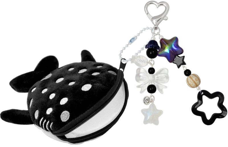 Nalefow Cute Keychain Whale Shark Coin Purse Keychain Cute Plush Zipper Change Pouch, Kawaii Handmade Wallet for Women (Black) - Image 1