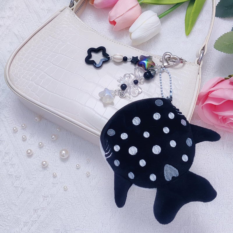 Nalefow Cute Keychain Whale Shark Coin Purse Keychain Cute Plush Zipper Change Pouch, Kawaii Handmade Wallet for Women (Black) - Image 2