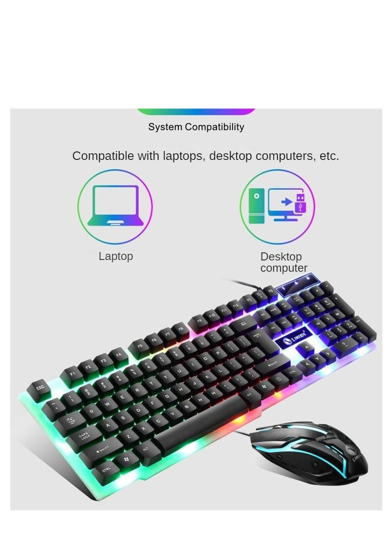 GTX-300 Colorful Backlight USB Wired Keyboard Gaming Keyboard and Mouse Set-English - Image 3