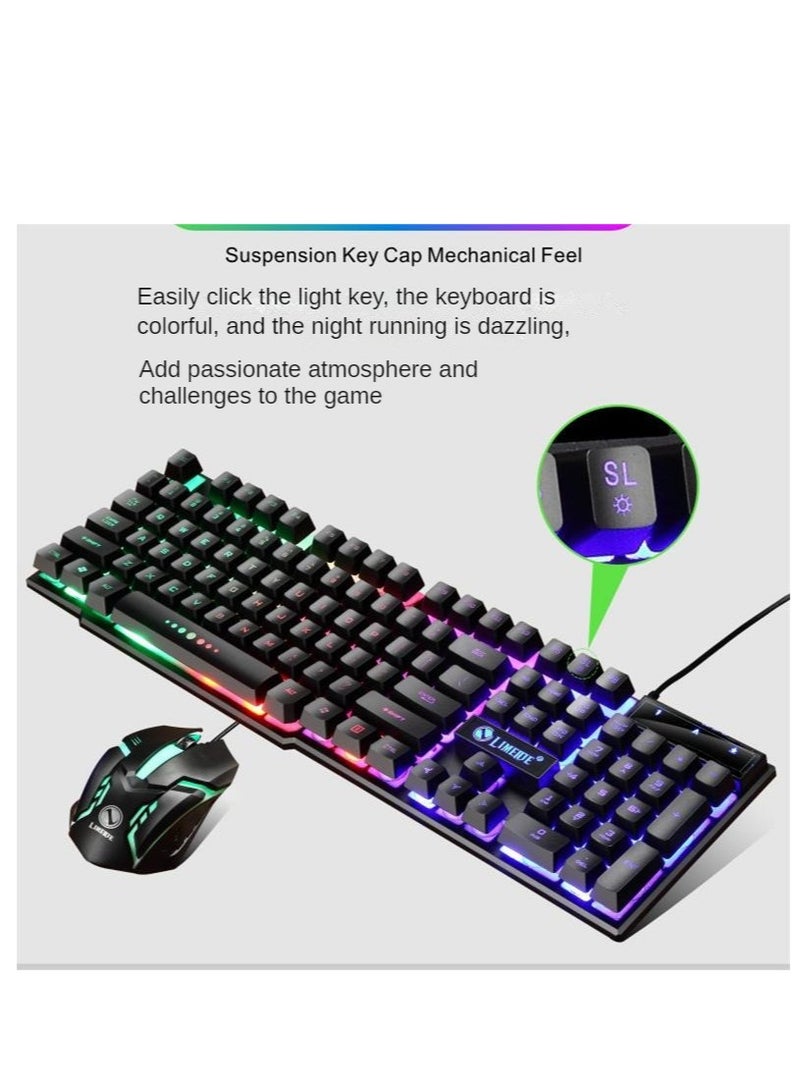 GTX-300 Colorful Backlight USB Wired Keyboard Gaming Keyboard and Mouse Set-English - Image 2
