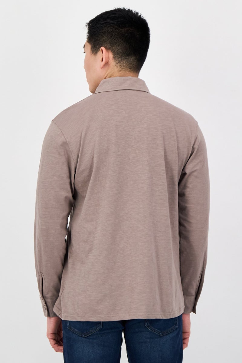 Aeropostale Men Regular Fit Solid Long Sleeve Casual Shirt, Grey - Image 3