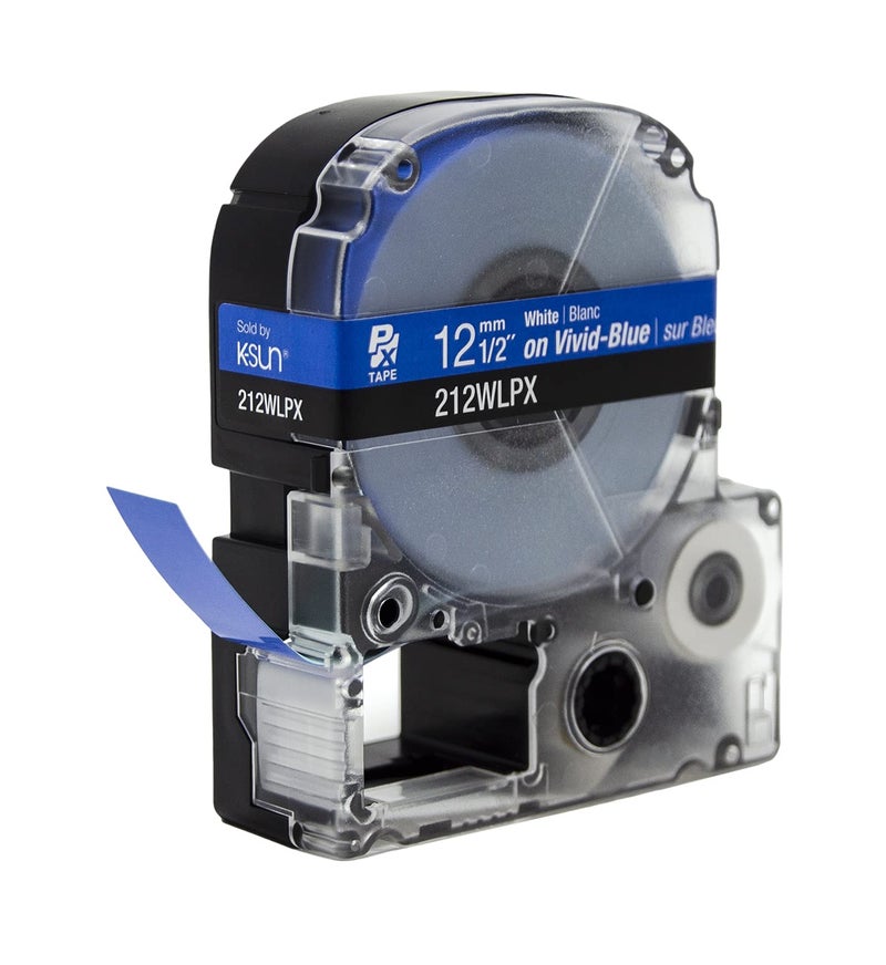 LABELWORKS Epson 212WLPX Genuine PET (Polyester) Tape Cartridge - White on Blue Label Maker Tape - 1/2" (12MM) Wide, 30' - Image 4