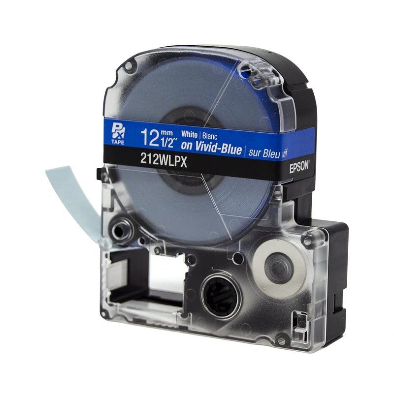 LABELWORKS Epson 212WLPX Genuine PET (Polyester) Tape Cartridge - White on Blue Label Maker Tape - 1/2" (12MM) Wide, 30' - Image 3