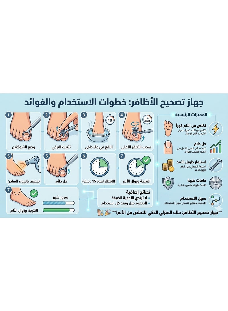 جهاز تصحيح الأظافر الغارزة - أداة علاجية احترافية للتخلص من آلام الأظافر الملتهبة - من الفولاذ المقاوم للصدأ - قابل لإعادة الاستخدام. - Image 2