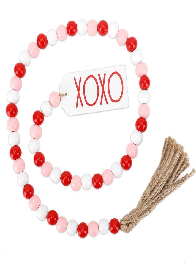 RHOttbiy Valentine's Day Wood Bead Garland with Tassel XOXO Tags Rustic Valentines Wooden Beads Pink Red White Beads Wall Hanging Farmhouse Wood Bead Garland Decor for Tiered Tray Vase Home Wedding Decorations - Image 1