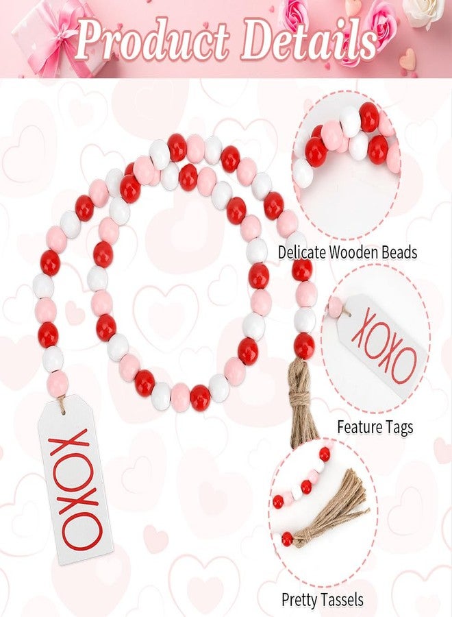 RHOttbiy Valentine's Day Wood Bead Garland with Tassel XOXO Tags Rustic Valentines Wooden Beads Pink Red White Beads Wall Hanging Farmhouse Wood Bead Garland Decor for Tiered Tray Vase Home Wedding Decorations - Image 4