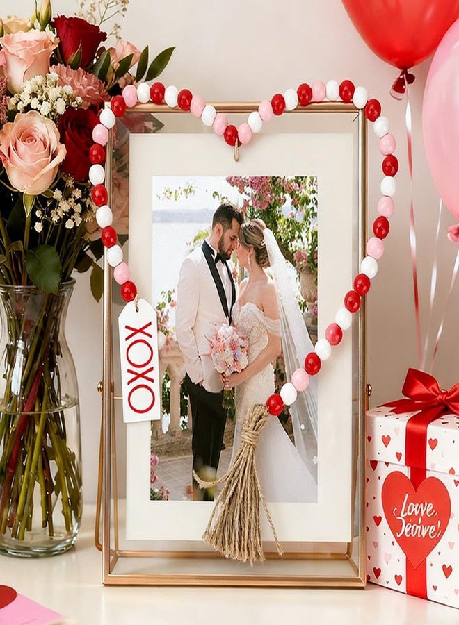 RHOttbiy Valentine's Day Wood Bead Garland with Tassel XOXO Tags Rustic Valentines Wooden Beads Pink Red White Beads Wall Hanging Farmhouse Wood Bead Garland Decor for Tiered Tray Vase Home Wedding Decorations - Image 2
