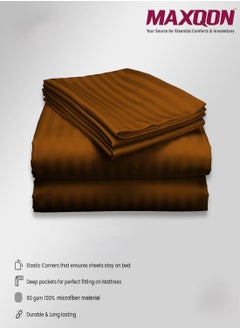 MAXQON Deep Fitted Bed Sheet +2Pcs Pillow Covers, King/Queen/Double/Single Sizes, Color Brown, Depth 30cm  - Image 5