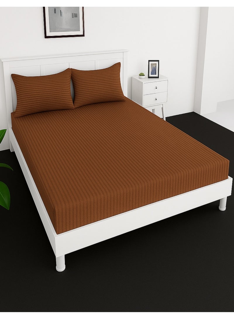 ماكسكون ملاءة سرير ملائمة + قطعتين من أغطية الوسائد، مقاسات كينج/كوين/مزدوج/فردي، لون بني، عمق 30 سم - Image 1
