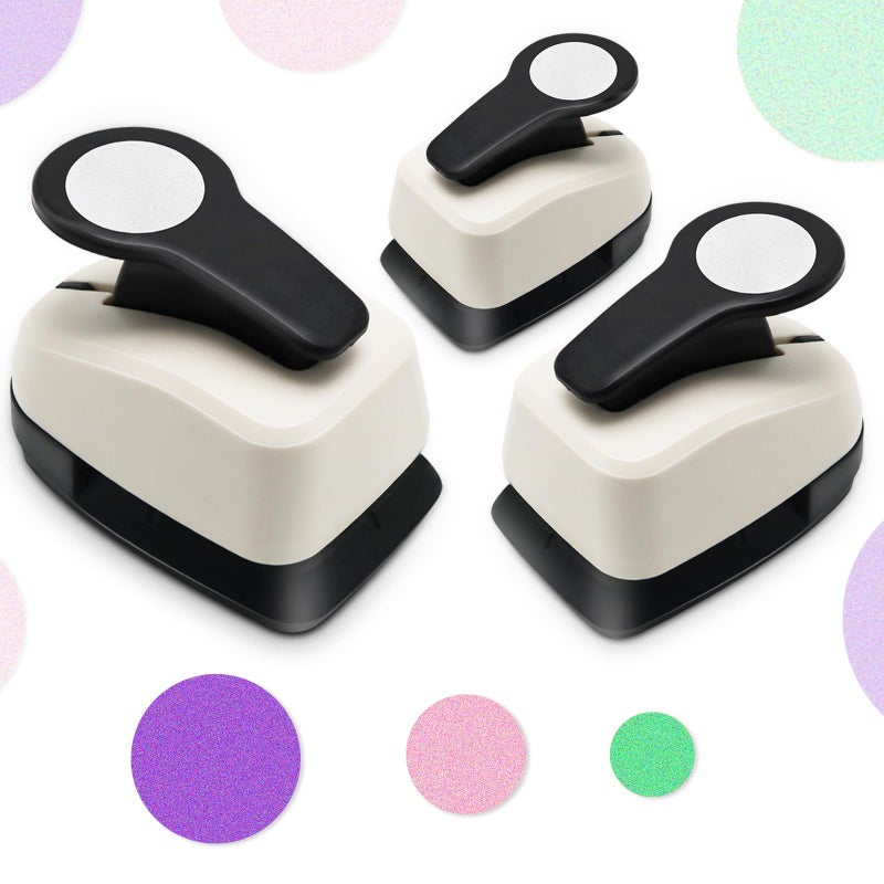HKKYO Circle Punch, Circle Hole Punch, Paper Hole Puncher, 3 PCS CirclePunch Set, 1 inch Hole PunchCircle, 5/8'' CirclePaper Punchers, 3/8'' Craft Punches, HolePuncher for Crafts, Shape Punches - Image 1