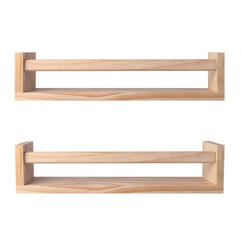 Bukela 2Pcs Floating Wall Shelves Naturel Wood Floating Wall Bookshelf Nursery Bookshelves for Bathroom Decor Kitchen Spice Rack Bookshelf Organizer