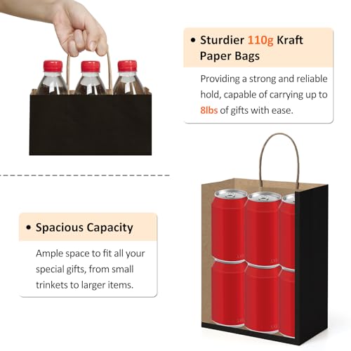BagDream Recyclable Kraft Paper Gift Bag, 8x4.25x10.5 Inches, 100Pcs, Black, with Handles, Bulk, FSC Compliant, Multipurpose - Image 3
