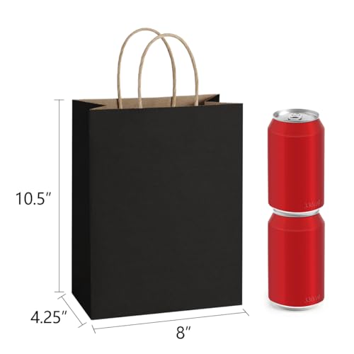 BagDream Recyclable Kraft Paper Gift Bag, 8x4.25x10.5 Inches, 100Pcs, Black, with Handles, Bulk, FSC Compliant, Multipurpose - Image 2