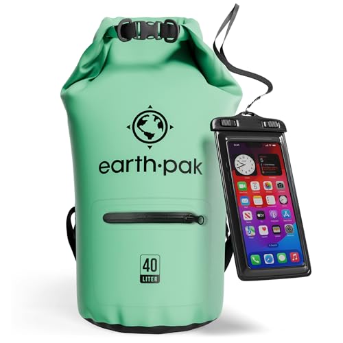 Earth Pak Waterproof Dry Bag with Front Zippered Pocket Keeps Gear Dry for Kayaking Beach Rafting Boating Hiking Camping and Fishing with Waterproof Phone Case - Image 1