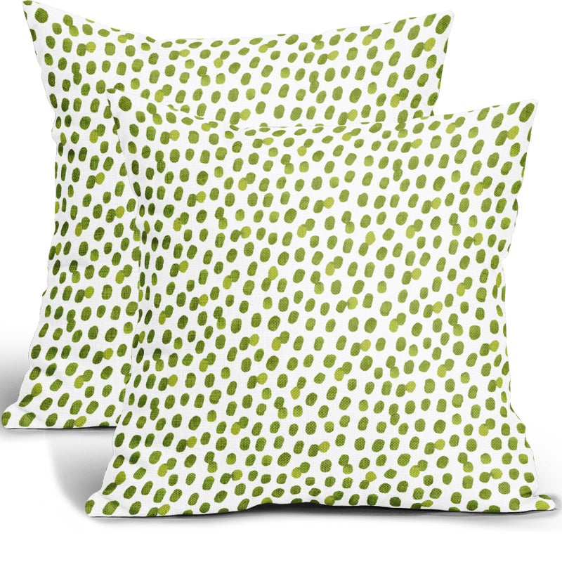 Anyako Boho Sage Green and White Pillowcase Set of 2 Green Boho Throw Pillows Square 18x18 Inch Bohemian Polka Dot Spring Pillow Cushion Covers Farmhouse Decor for Home Living Room Bed Couch Sofa Outdoor - Image 1