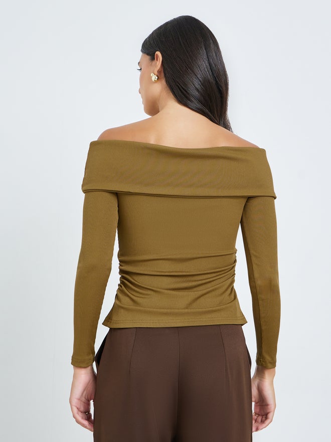 Styli Tan Off-Shoulder Twisted Front Knit Top - Image 5