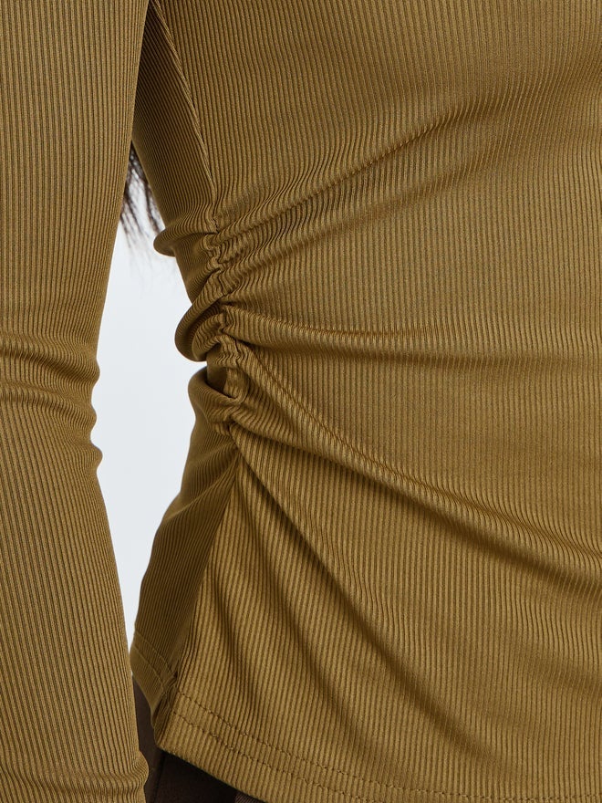 Styli Tan Off-Shoulder Twisted Front Knit Top - Image 3