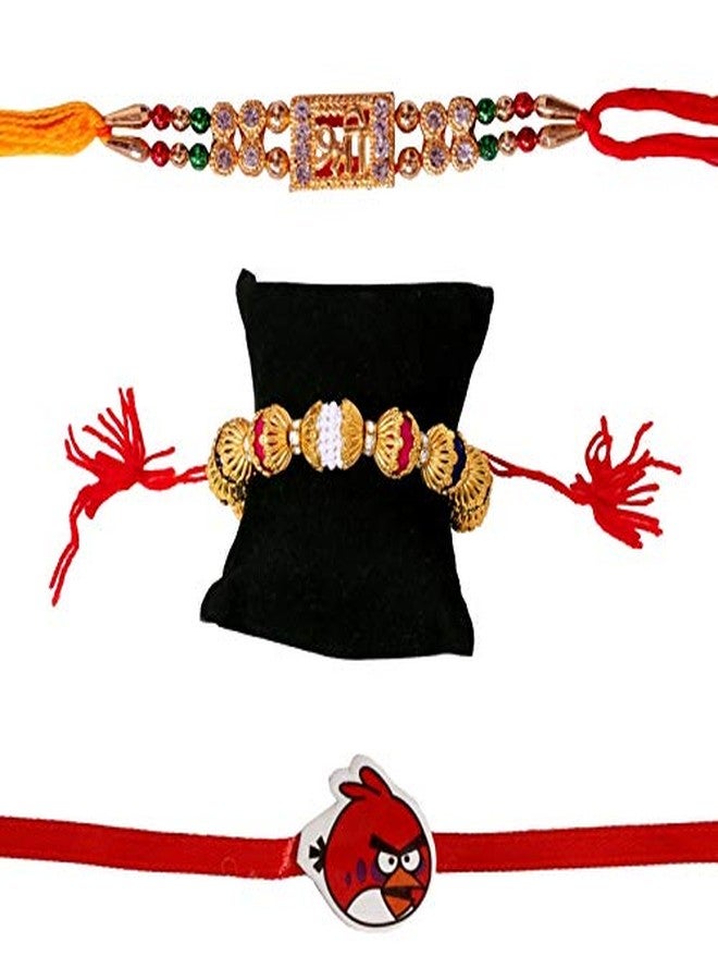 Suninow Designer Shree and KANGAN Rakhi for Brother and BHABHI and Angry Bird Rakhi for Kids Set